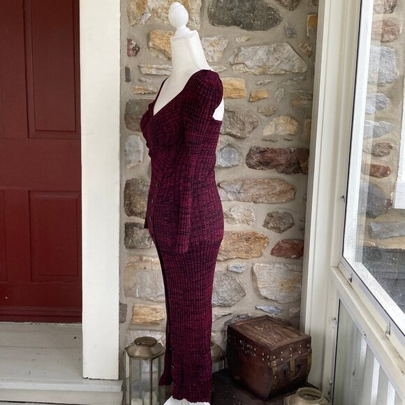 NWT SELF-PORTRAIT Sweetheart-Neck Ribbed-Jersey Midi Dress Red & Black Small - Picture 10 of 12